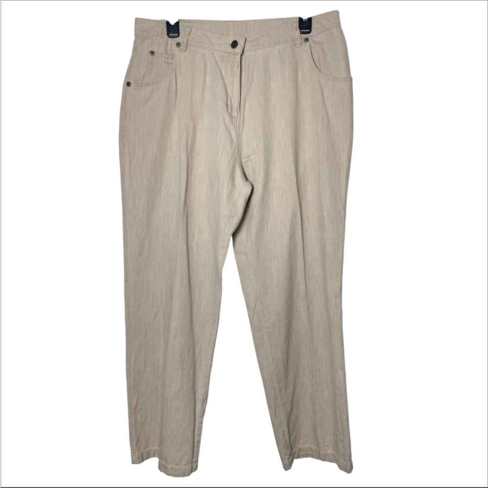 Woolrich Women’s Petite 14 Linen Cotton Hemp Pants Beige Casual Wide Leg Utilit